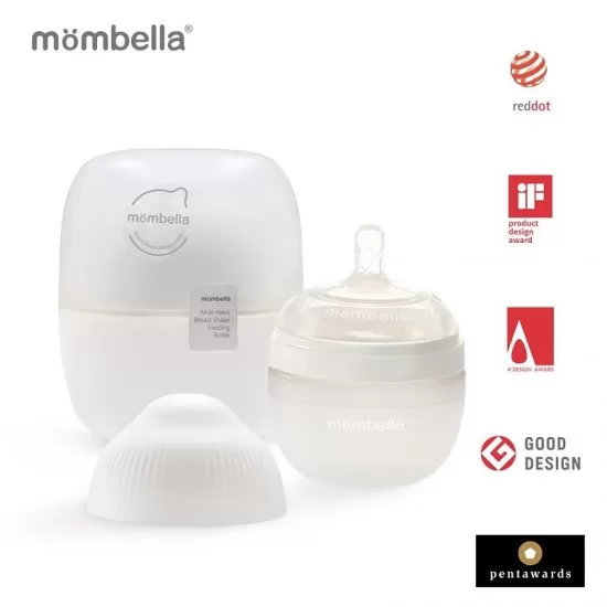 Biberon anticolici Mombella Breast-Like 120 ml, tetina S flux lent, 100% Silicon, Ivory Biberon anticolici Mombella Breast-Like 120 ml, tetina S flux lent, 100% Silicon, Ivory