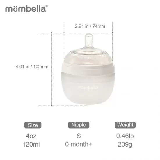 Biberon anticolici Mombella Breast-Like 120 ml, tetina S flux lent, 100% Silicon, Ivory Biberon anticolici Mombella Breast-Like 120 ml, tetina S flux lent, 100% Silicon, Ivory