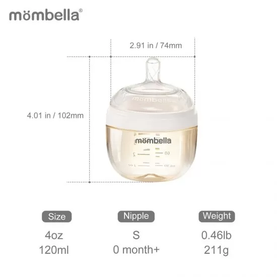 Biberon anticolici Mombella Breast-Like 120ml, tetina S flux lent, PPSU, Ivory Biberon anticolici Mombella Breast-Like 120ml, tetina S flux lent, PPSU, Ivory