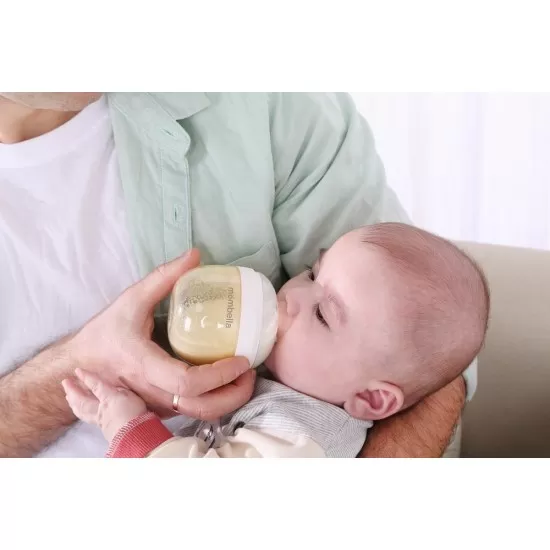Biberon anticolici Mombella Breast-Like 120ml, tetina S flux lent, PPSU, Ivory Biberon anticolici Mombella Breast-Like 120ml, tetina S flux lent, PPSU, Ivory