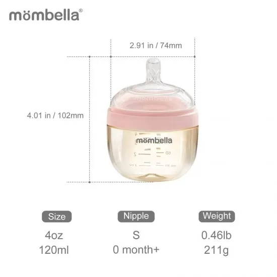 Biberon anticolici Mombella Breast-Like 120ml, tetina S flux lent, PPSU, Old Roze Biberon anticolici Mombella Breast-Like 120ml, tetina S flux lent, PPSU, Old Roze