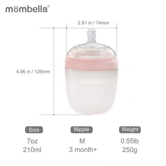 Biberon anticolici Mombella Breast-Like 210 ml, tetina M flux mediu, 100% Silicon, Old Roze Biberon anticolici Mombella Breast-Like 210 ml, tetina M flux mediu, 100% Silicon, Old Roze