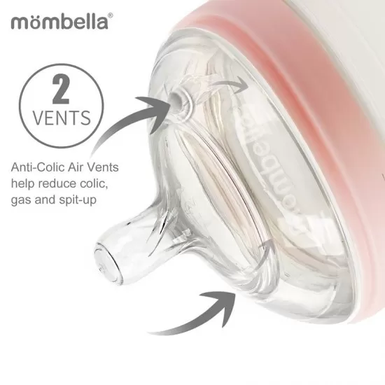 Biberon anticolici Mombella Breast-Like 300 ml, tetina 360° XL Flux Consistent, PPSU, Old Roze Biberon anticolici Mombella Breast-Like 300 ml, tetina 360° XL Flux Consistent, PPSU, Old Roze