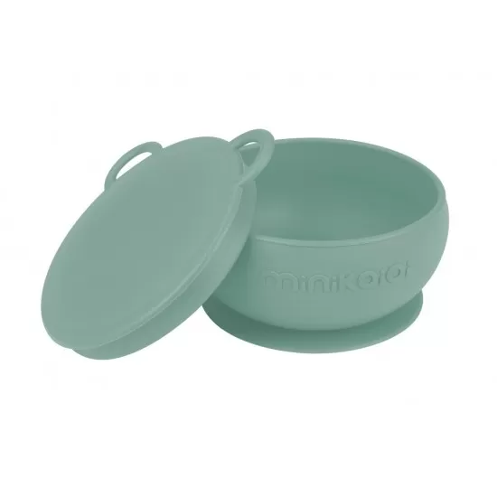 Bol Minikoioi cu ventuza si capac 100% Premium Silicone River Green Bol Minikoioi cu ventuza si capac 100% Premium Silicone River Green