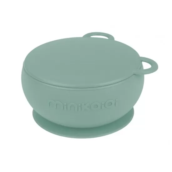 Bol Minikoioi cu ventuza si capac 100% Premium Silicone River Green Bol Minikoioi cu ventuza si capac 100% Premium Silicone River Green