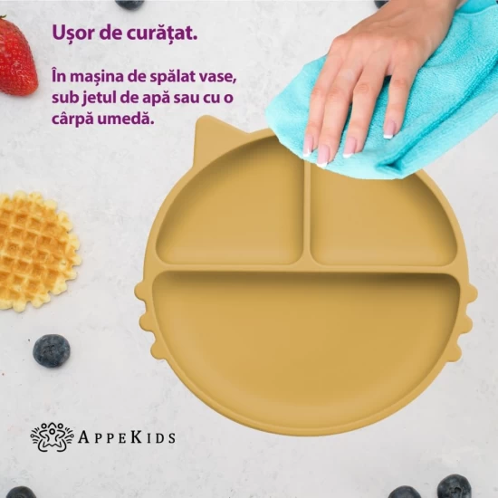 Farfurie compartimentata din silicon cu ventuza AppeKids Kitty Honey Farfurie compartimentata din silicon cu ventuza AppeKids Kitty Honey