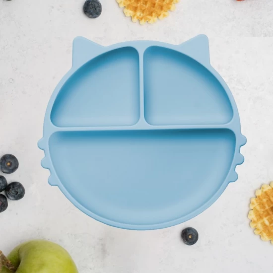 Farfurie compartimentata din silicon cu ventuza AppeKids Kitty Aqua Blue Farfurie compartimentata din silicon cu ventuza AppeKids Kitty Aqua Blue