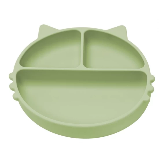 Farfurie compartimentata din silicon cu ventuza AppeKids Kitty Raw Green Farfurie compartimentata din silicon cu ventuza AppeKids Kitty Raw Green