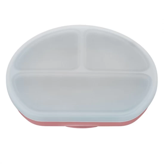 Farfurie compartimentata din silicon cu ventuza si capac AppeKids Old Rose Farfurie compartimentata din silicon cu ventuza si capac AppeKids Old Rose