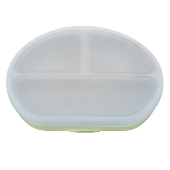 Farfurie compartimentata din silicon cu ventuza si capac AppeKids Raw Green Farfurie compartimentata din silicon cu ventuza si capac AppeKids Raw Green