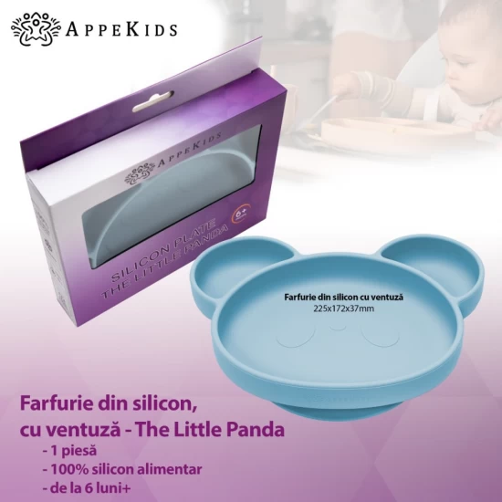 Farfurie din silicon cu ventuza AppeKids Panda Aqua Blue Farfurie din silicon cu ventuza AppeKids Panda Aqua Blue