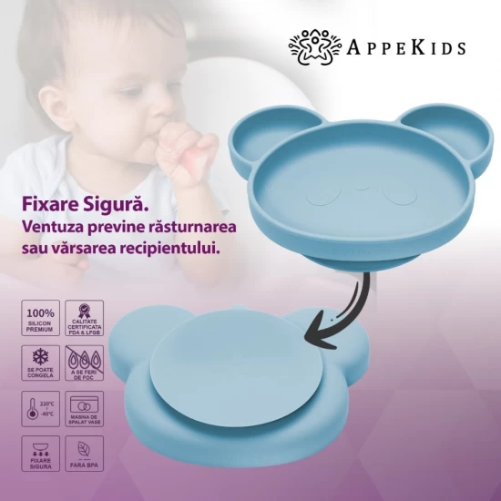 Farfurie din silicon cu ventuza AppeKids Panda Aqua Blue Farfurie din silicon cu ventuza AppeKids Panda Aqua Blue