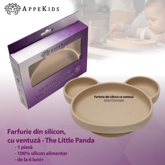 Farfurie din silicon cu ventuza AppeKids Panda Bubble Beige Farfurie din silicon cu ventuza AppeKids Panda Bubble Beige