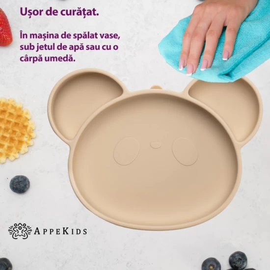 Farfurie din silicon cu ventuza AppeKids Panda Bubble Beige Farfurie din silicon cu ventuza AppeKids Panda Bubble Beige