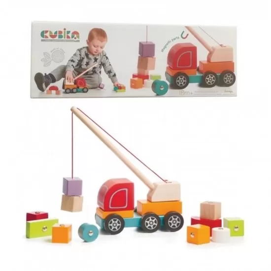 Jucarie din lemn Cubika - Macara magnetica Jucarie din lemn Cubika - Macara magnetica