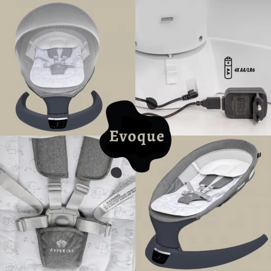 Leagan electric pentru bebelusi, cu spatar reglabil si senzor de miscare, AppeKids Evoque - Powder Grey Leagan electric pentru bebelusi, cu spatar reglabil si senzor de miscare, AppeKids Evoque - Powder Grey