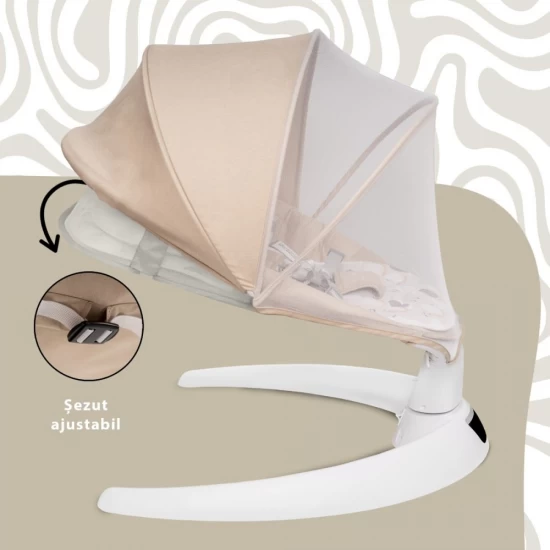 Leagan electric pentru bebelusi, cu spatar reglabil si senzor de miscare, AppeKids Evoque - Bubble Beige Leagan electric pentru bebelusi, cu spatar reglabil si senzor de miscare, AppeKids Evoque - Bubble Beige