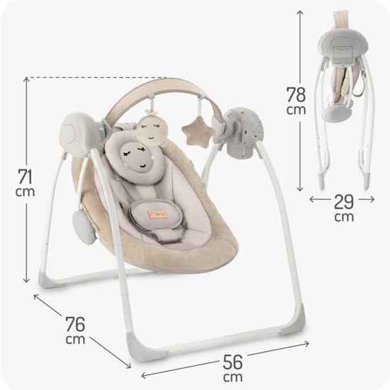 Leagan electric pentru bebelusi cu 5 viteze de balansare si 6 melodii MoMi Liss Beige
