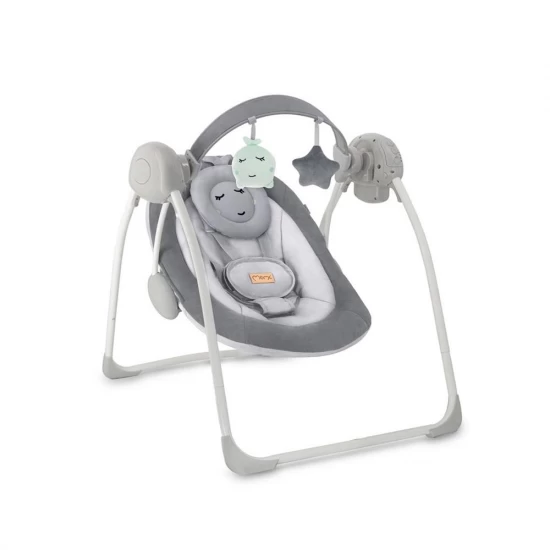 Leagan electric pentru bebelusi cu 5 viteze de balansare si 6 melodii MoMi Liss Grey