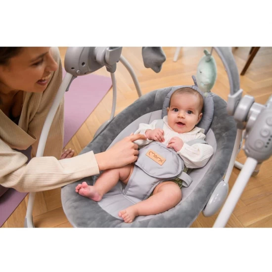 Leagan electric pentru bebelusi cu 5 viteze de balansare si 6 melodii MoMi Liss Grey