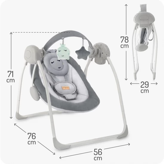 Leagan electric pentru bebelusi cu 5 viteze de balansare si 6 melodii MoMi Liss Grey