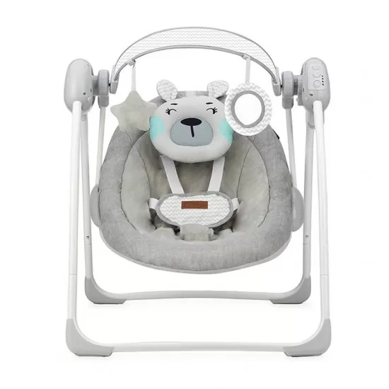 Leagan pentru bebelusi MoMi Liss Bear Gri/Turcoaz cu 5 viteze de balansare Leagan pentru bebelusi MoMi Liss Bear Gri/Turcoaz cu 5 viteze de balansare