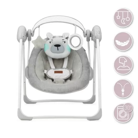 Leagan pentru bebelusi MoMi Liss Bear Gri/Turcoaz cu 5 viteze de balansare Leagan pentru bebelusi MoMi Liss Bear Gri/Turcoaz cu 5 viteze de balansare