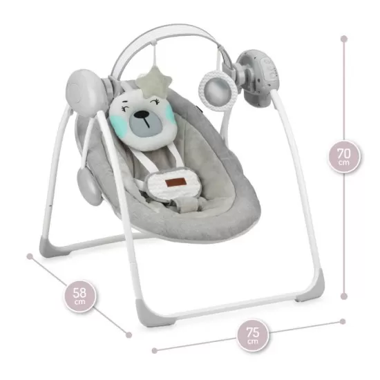 Leagan pentru bebelusi MoMi Liss Bear Gri/Turcoaz cu 5 viteze de balansare Leagan pentru bebelusi MoMi Liss Bear Gri/Turcoaz cu 5 viteze de balansare