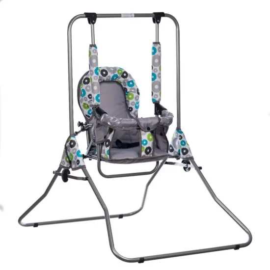 Leagan pentru copii Top Kids cu spatar reglabil si bara detasabila Grey Flowers Leagan pentru copii Top Kids cu spatar reglabil si bara detasabila Grey Flowers