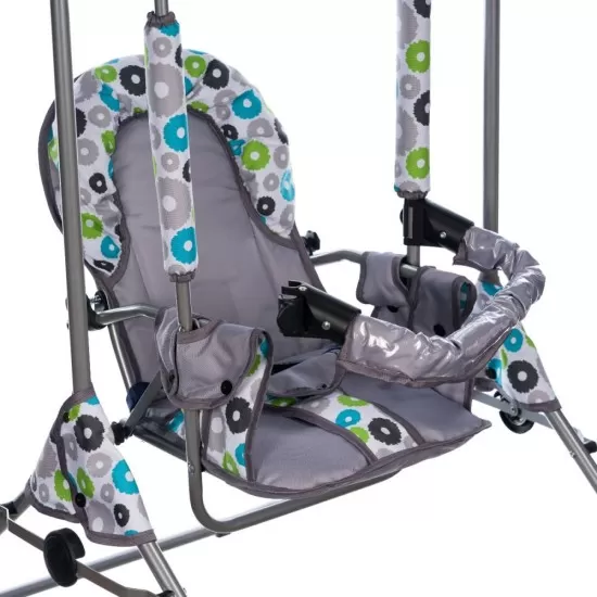 Leagan pentru copii Top Kids cu spatar reglabil si bara detasabila Grey Flowers Leagan pentru copii Top Kids cu spatar reglabil si bara detasabila Grey Flowers