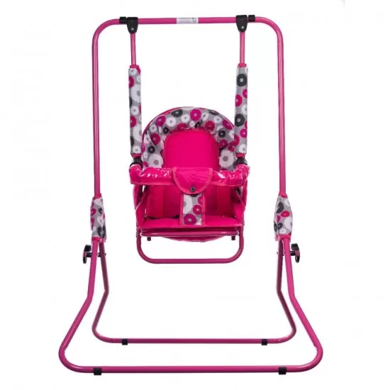 Leagan pentru copii Top Kids cu spatar reglabil si bara detasabila Pink Flowers Leagan pentru copii Top Kids cu spatar reglabil si bara detasabila Pink Flowers