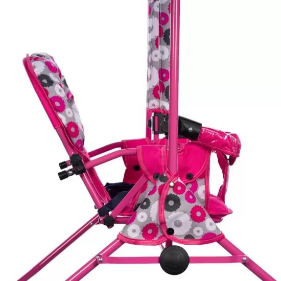 Leagan pentru copii Top Kids cu spatar reglabil si bara detasabila Pink Flowers Leagan pentru copii Top Kids cu spatar reglabil si bara detasabila Pink Flowers