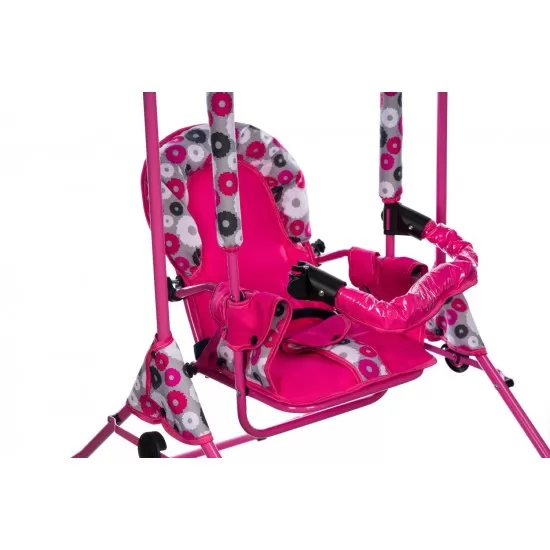 Leagan pentru copii Top Kids cu spatar reglabil si bara detasabila Pink Flowers Leagan pentru copii Top Kids cu spatar reglabil si bara detasabila Pink Flowers