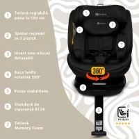 Scaun auto Appekids, I-SIZE, 40-150 cm, Rear Facing 360°, Pro Confort - Black
