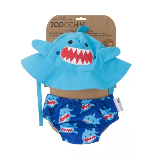 Set chilotel de baie si palarie, Marimea L, UPF 50+, Zoocchini, Shark, 1-2 ani