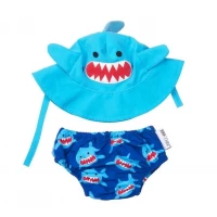 Set chilotel de baie si palarie, Marimea L, UPF 50+, Zoocchini, Shark, 1-2 ani