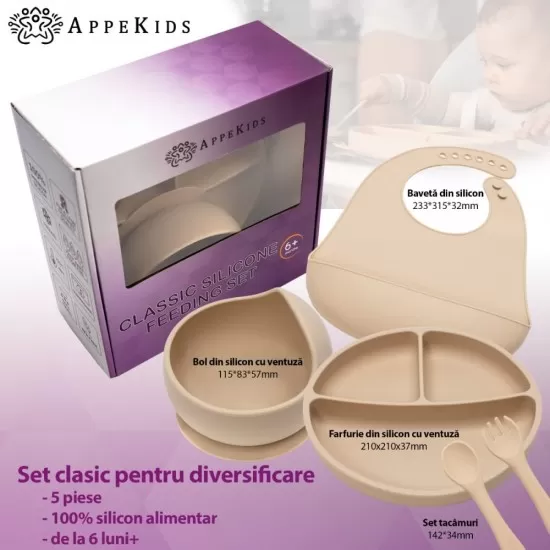 Set Diversificare, AppeKids, 100% Silicon, Classic - Bubble Beige Set Diversificare, AppeKids, 100% Silicon, Classic - Bubble Beige