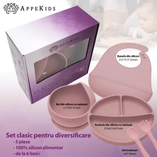 Set Diversificare, AppeKids, 100% Silicon, Classic - Old Rose Set Diversificare, AppeKids, 100% Silicon, Classic - Old Rose