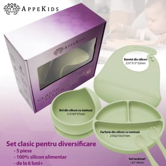 Set Diversificare, AppeKids, 100% Silicon, Classic - Raw Green Set Diversificare, AppeKids, 100% Silicon, Classic - Raw Green