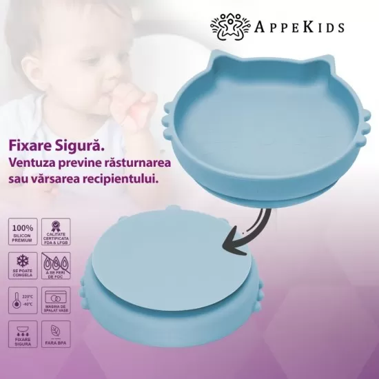 Set Diversificare, AppeKids, 100% Silicon, Kitty - Aqua Blue Set Diversificare, AppeKids, 100% Silicon, Kitty - Aqua Blue