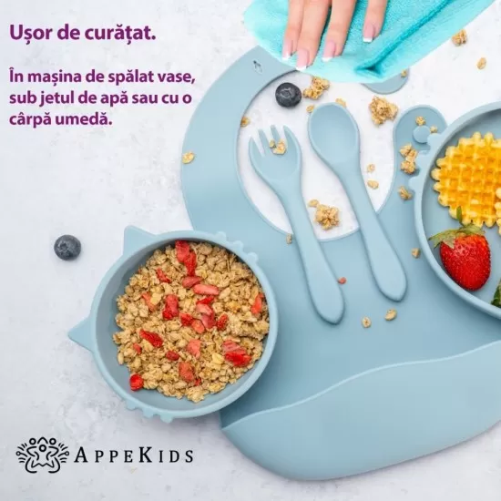 Set Diversificare, AppeKids, 100% Silicon, Kitty - Aqua Blue Set Diversificare, AppeKids, 100% Silicon, Kitty - Aqua Blue