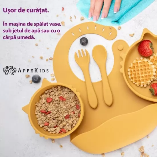 Set Diversificare, AppeKids, 100% Silicon, Kitty - Honey Set Diversificare, AppeKids, 100% Silicon, Kitty - Honey