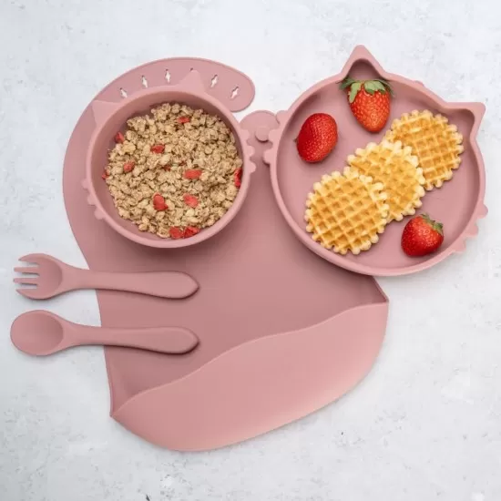 Set Diversificare, AppeKids, 100% Silicon, Kitty - Old Rose Set Diversificare, AppeKids, 100% Silicon, Kitty - Old Rose