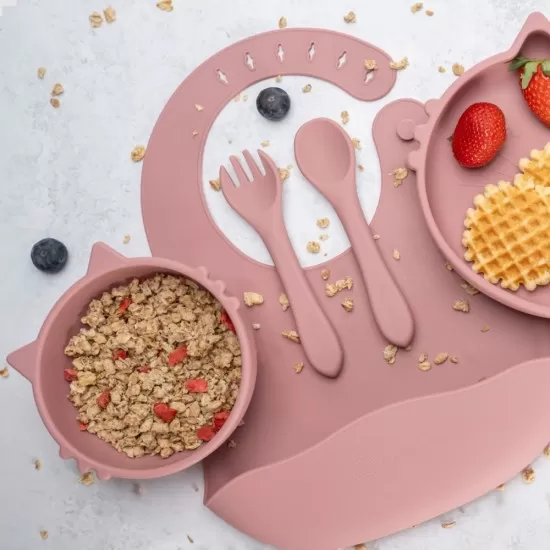 Set Diversificare, AppeKids, 100% Silicon, Kitty - Old Rose Set Diversificare, AppeKids, 100% Silicon, Kitty - Old Rose