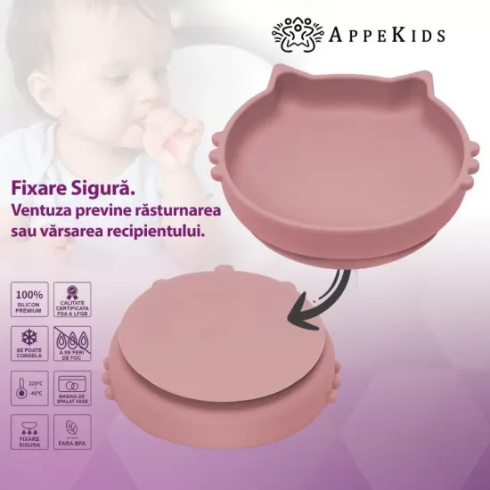 Set Diversificare, AppeKids, 100% Silicon, Kitty - Old Rose Set Diversificare, AppeKids, 100% Silicon, Kitty - Old Rose