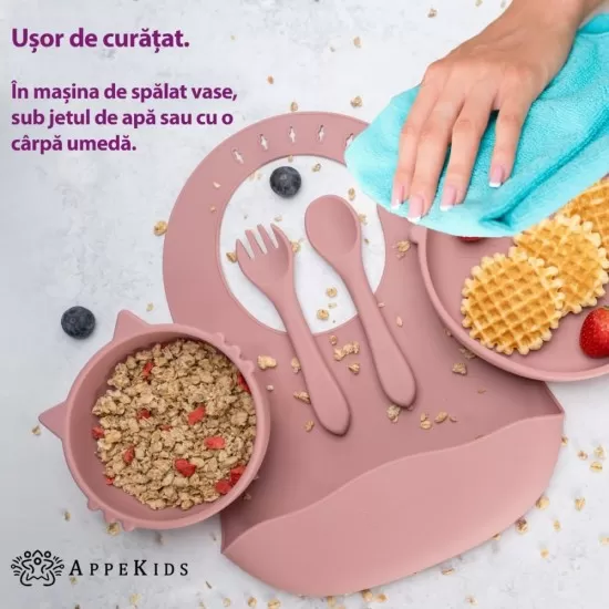 Set Diversificare, AppeKids, 100% Silicon, Kitty - Old Rose Set Diversificare, AppeKids, 100% Silicon, Kitty - Old Rose
