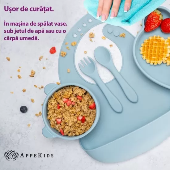 Set Diversificare, AppeKids, 100% Silicon, Panda - Aqua Blue Set Diversificare, AppeKids, 100% Silicon, Panda - Aqua Blue