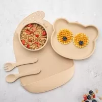 Set Diversificare, AppeKids, 100% Silicon, Panda - Bubble Beige
