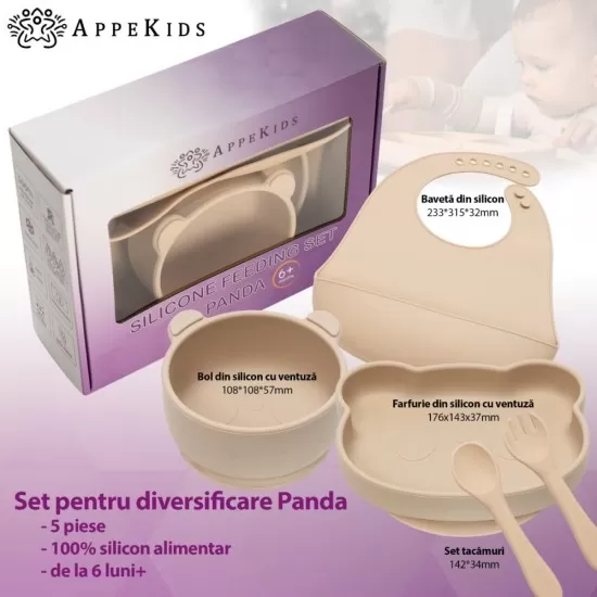 Set Diversificare, AppeKids, 100% Silicon, Panda - Bubble Beige Set Diversificare, AppeKids, 100% Silicon, Panda - Bubble Beige