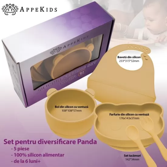 Set Diversificare, AppeKids, 100% Silicon, Panda - Honey Set Diversificare, AppeKids, 100% Silicon, Panda - Honey